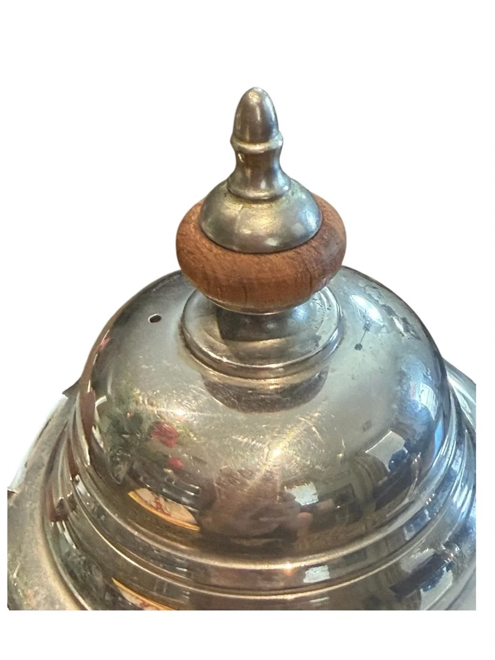 Vintage Williamsburg Stieff Pewter Teapot CW80-30 Wood Handle 9” Colonial